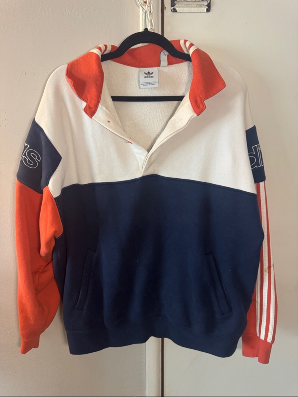 adidas Men's Tri-Color Pullover Sweatshirt - Navy, White, Orange